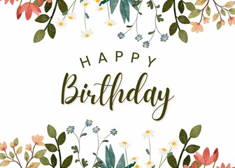 Happy Birthday Card ,Happy birthday printable card , flowers design. 