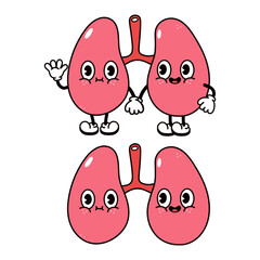 Lungs character. Vector hand drawn traditional cartoon vintage, retro, kawaii character illustration icon. Isolated on white background. Lungs character concept