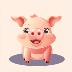 A Cute Pig Vector Character Isolated on Light Orange Background