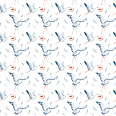 Watercolor wildflowers seamless pattern with poppy, cornflower chamomile, rye and wheat spikelets background