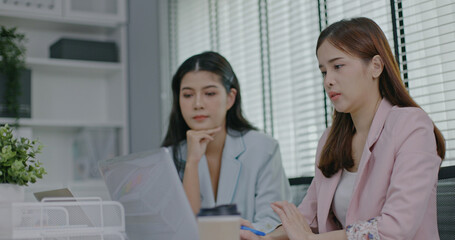 Fototapeta premium Businesswoman presenting project goal setting strategy at work for colleague in conference room. Event planning for successful business expansion. Serious professional work. white collar worker