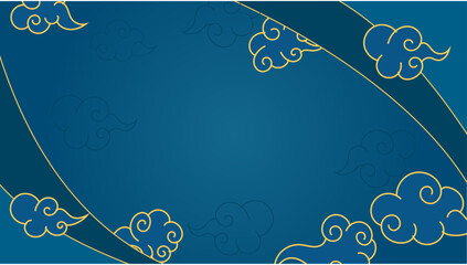 blue background with curly traditional japanese chinese cloud gold