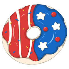 Donut for holiday 4th of July, the colors of USA flag 