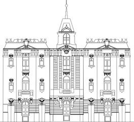 Obraz premium Vector sketch of architectural design of a classic vintage heritage building for city government