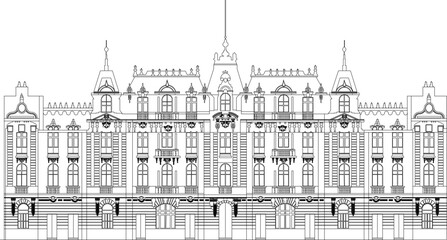 Vector sketch of architectural design of a classic vintage heritage building for city government © TSANI