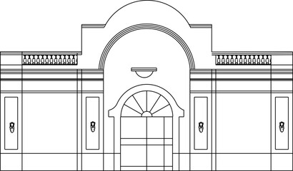 Vector sketch of architectural design of a classic vintage heritage building for city government
