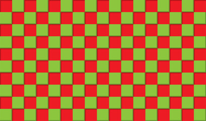 Abstract background of red and green squares, 3D simulation
