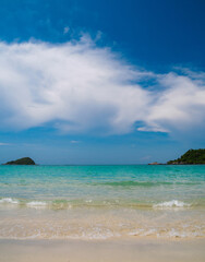 Beautiful Landscape summer vertical front viewpoint tropical sea beach white sand clean and blue sky background calm Nature ocean Beautiful  wave water travel Beach Nang Rum East thailand Chonburi