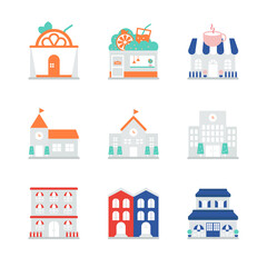 Icons about schools and shops.
