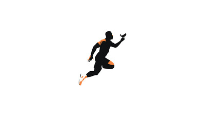 Obraz na płótnie Canvas a vector of a man jumping to hold a basketball in his hand black design flat on white background