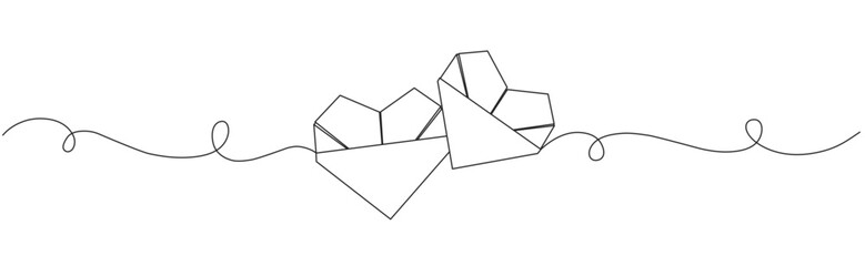 Two heart origami line art vector illustration