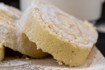 sweet dessert with cottage cheese cream and soft sponge cake