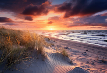 sunset with dunes at the beach