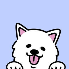 Cute Samoyed white dog puppy. Hand-drawn cartoon vector