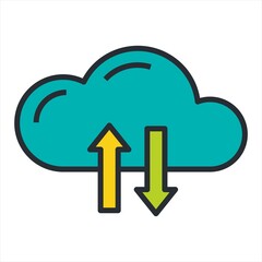 Clouds arrow for concept design. Technology security. Cloud computing. Business icon.  Vector icon. Data storage. Arrow vector icon. Abstract digital background. Blue background.Up and down arrows