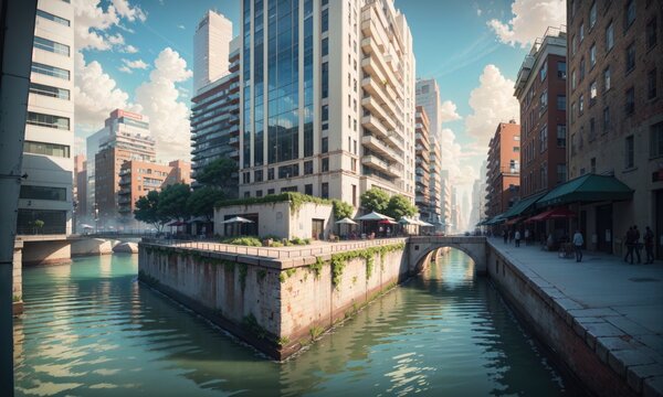 city building canal cityscape landscape, generative, generative ai, ai