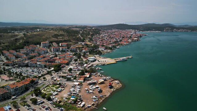 drone view of ayvalik coastline
