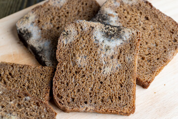 Black rye bread in mold on the board