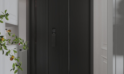 Black door with digital door handle.
