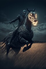 Dark Rider with his Dark Horse - AI Generative Photo - Midjourney