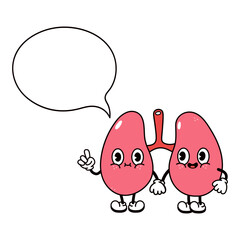 Lungs with an inscription character. Vector hand drawn traditional cartoon vintage, retro, kawaii character illustration icon. Isolated white background. Lungs character