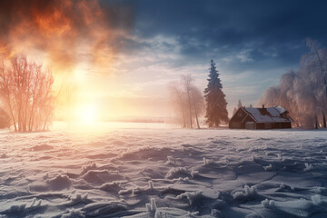 Beautiful winter landscape during a snow storm.ai generative