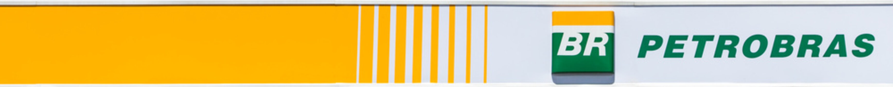 Banner and brand logo for a petrobras gas station. Santa Catarina, Brazil. June 30, 2023. Editorial. 