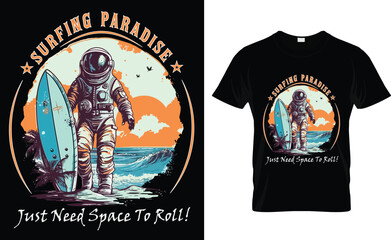 Surfing paradise t-shirt design.Colorful and fashionable t-shirt design for men and women. - obrazy, fototapety, plakaty