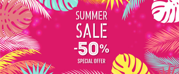 Sale Poster With Palm Leaves