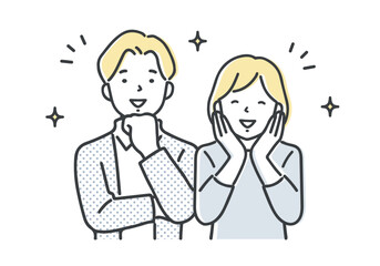 嬉しそうな若い夫婦・カップル／上半身