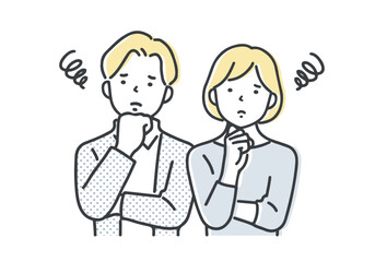 悩んでいる若い夫婦・カップル／上半身