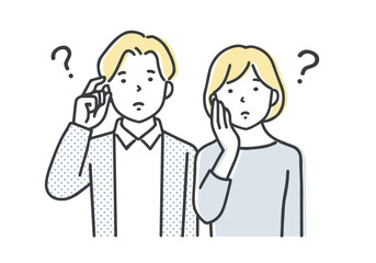 考え事をする若い夫婦・カップル／上半身