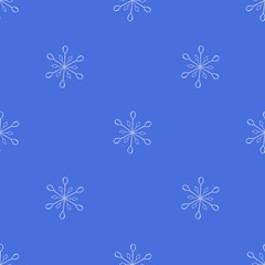 Simple Seamless Pattern with Hand Drawn Snowflakes. Digital Paper in Blue and White with Snowflakes Drawn by Colored Pencils. Winter Seamless Background for Christmas, New Year, Xmas.