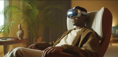 Obraz premium Man wearing virtual reality glasses for product advertisement