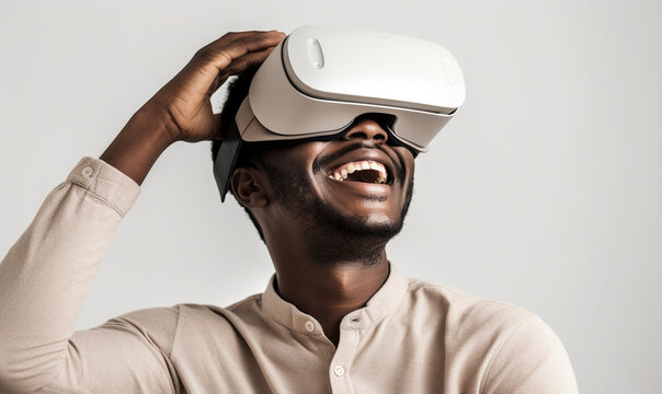 Man wearing virtual reality glasses for product advertisement