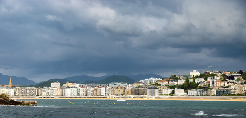 Panoramic view of San Sebastian at sunset.  Basque Country. Spain