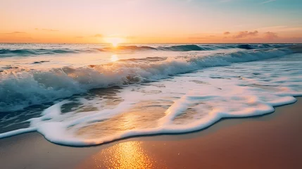 Foto op Plexiglas The soothing sound of waves crashing against the shore. The sun glints off each wave as it hits the beach. Take a moment to stop and appreciate the beauty of nature. © Pierre