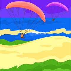 Parachuting. Summer activity concept. Vector landscape.