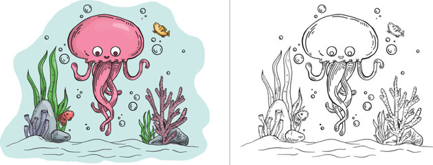 children's coloring illustration with octopus © beyzak