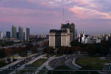 Fototapeta na wymiar Buenos Aires skyline view from rooftop CCK during sunset, skyscrapers