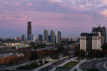 Fototapeta na wymiar Buenos Aires skyline view from rooftop CCK during sunset, skyscrapers