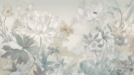 Floral decorative wallpaper featuring a delicate pastel-toned pattern