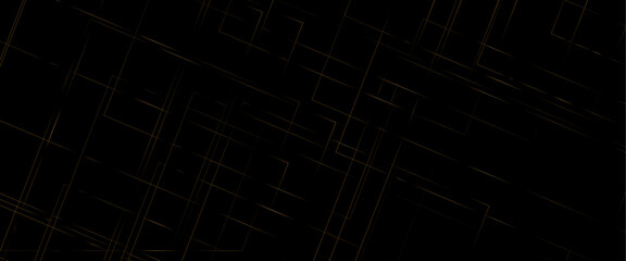 Fototapeta premium Abstract modern black background paper cut style with black and gold line Luxury concept, abstract luxury gold geometric random chaotic lines with many squares and triangles shape on black background.