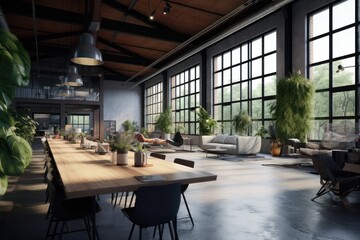 Fototapeta premium Loft style modern office or co working, AI Generative
