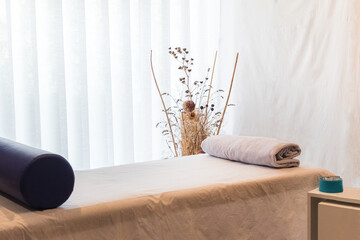Detail of a comfortable, peaceful and relaxing space for practicing therapy. Copy space
