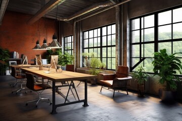 Fototapeta na wymiar Loft style modern office or co working, AI Generative