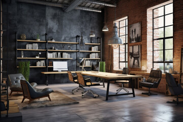 Loft style modern office or co working, AI Generative