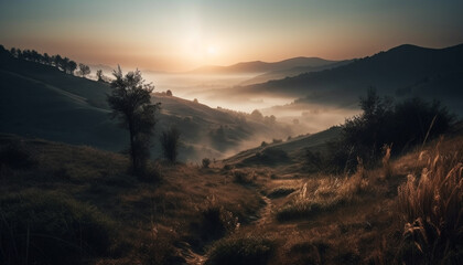 Mystery in the night, back lit pine tree generated by AI