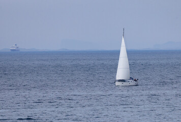 Obraz premium Recreational boat in motion on Vegafjorden, Nordland county, Norway, Europe