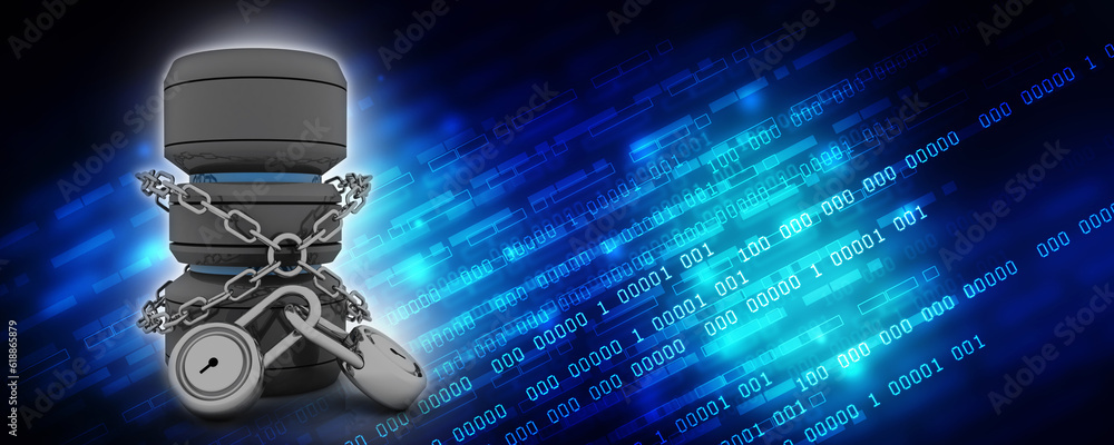 Poster 3d rendering database storage data base protection lock